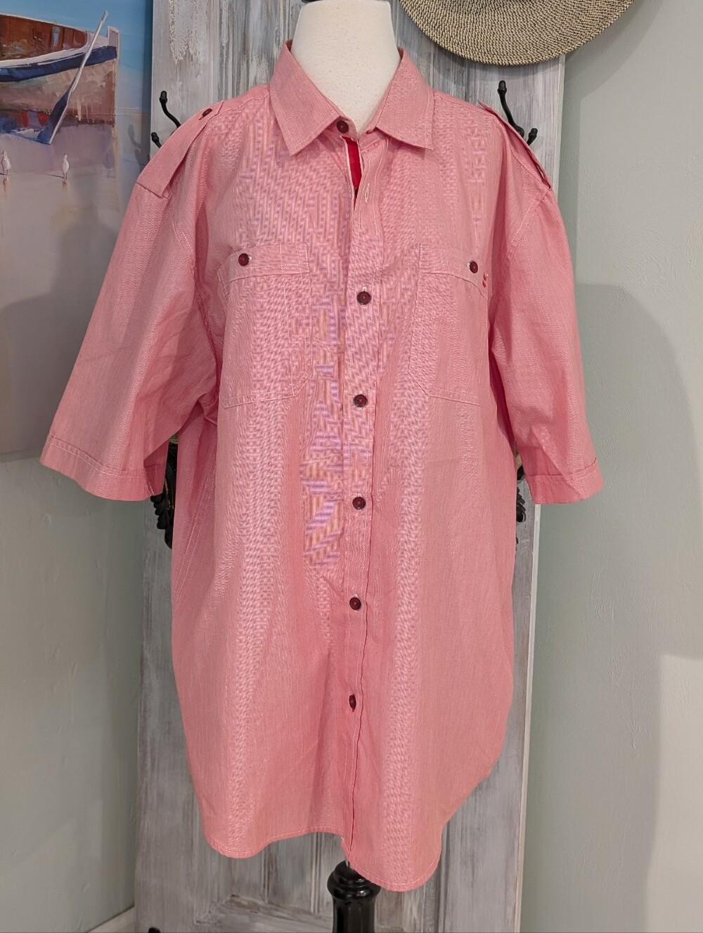 Sean John Red Striped Short Sleeve Button-Down Shirt